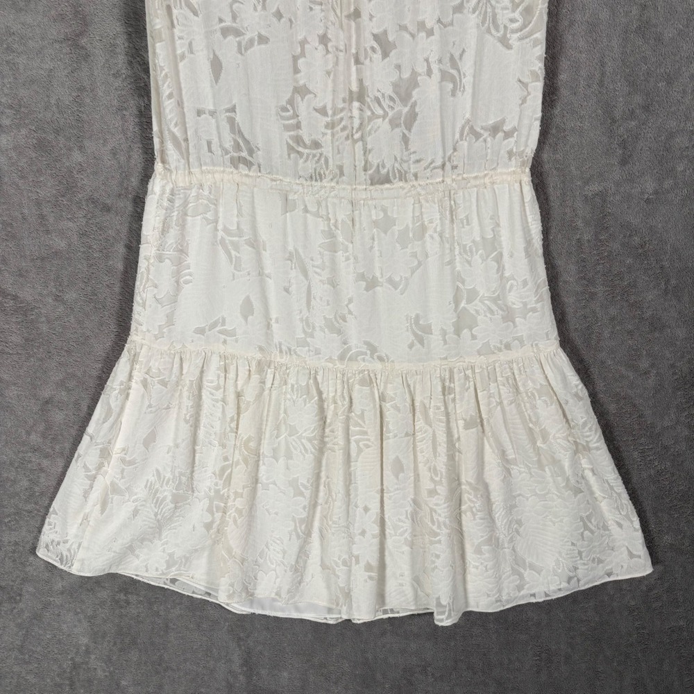 Rebecca Taylor Tiered Mini Dress Size 0 Ivory Floral Burnout Semi Sheer Overlay - Picture 12 of 16